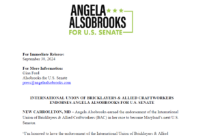 International Union of Bricklayers & Allied Craftworkers endorses Angela Alsobrooks for U.S. Senate