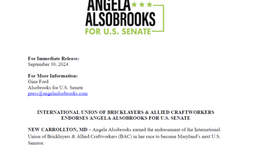 International Union of Bricklayers & Allied Craftworkers endorses Angela Alsobrooks for U.S. Senate